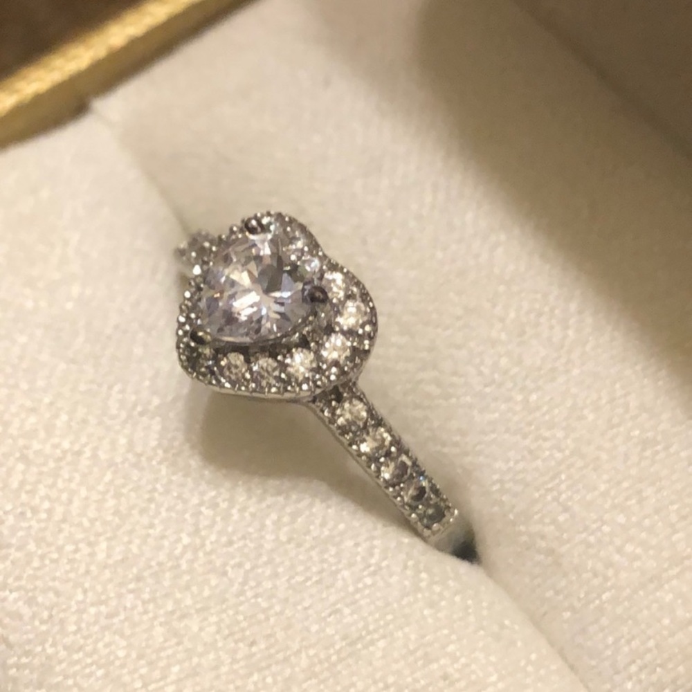 Sterling Silver heart shaped cubic zirconia with halo